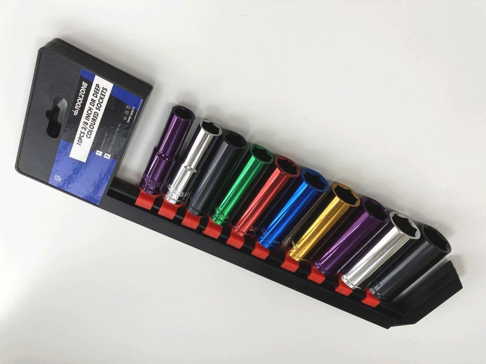 DEEP SOCKET SET 10 PIECES 3/8 DRIVE MM CRV COLOUR CODED 10mm-19mm - TOOLZONE KDPSS315