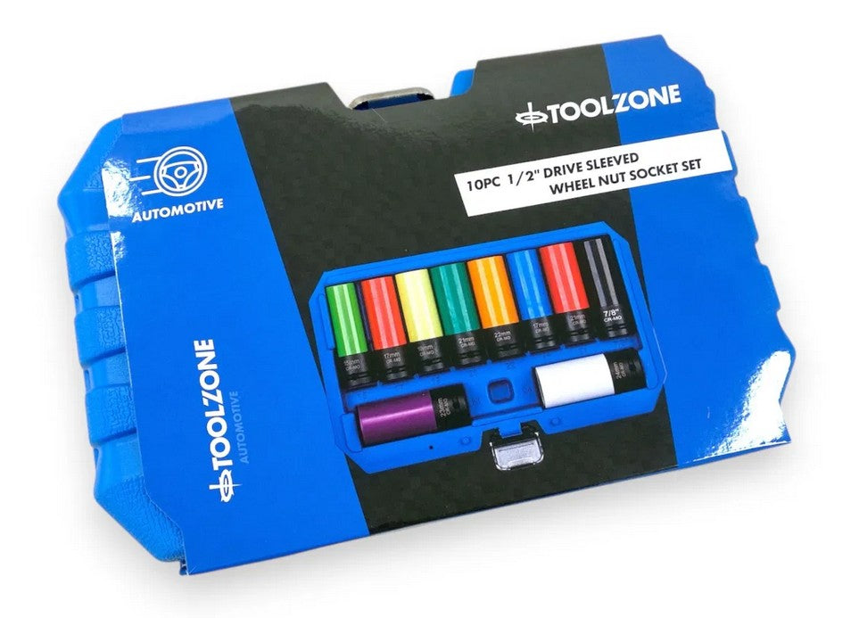 10PC 1/2 SLEEVED ALLOY WHEEL NUT SOCKET SET - TOOLZONE