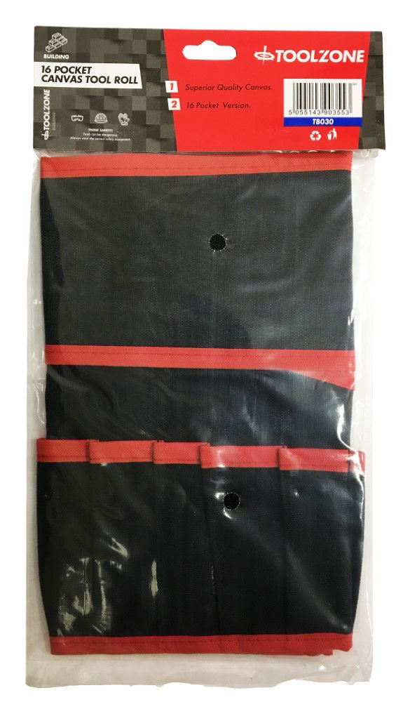 TOOL ROLL 16 POCKET CANVAS 525x285mm - TOOLZONE KDPTB030