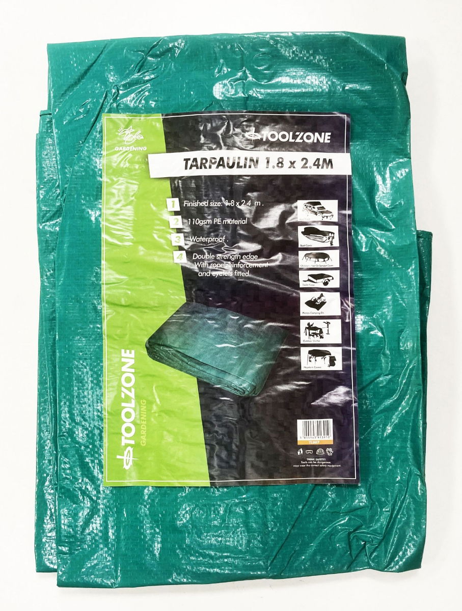 TARPAULIN 1.8m x 2.4m POLYETHYLENE WITH EYELETS - TOOLZONE KDPTL007