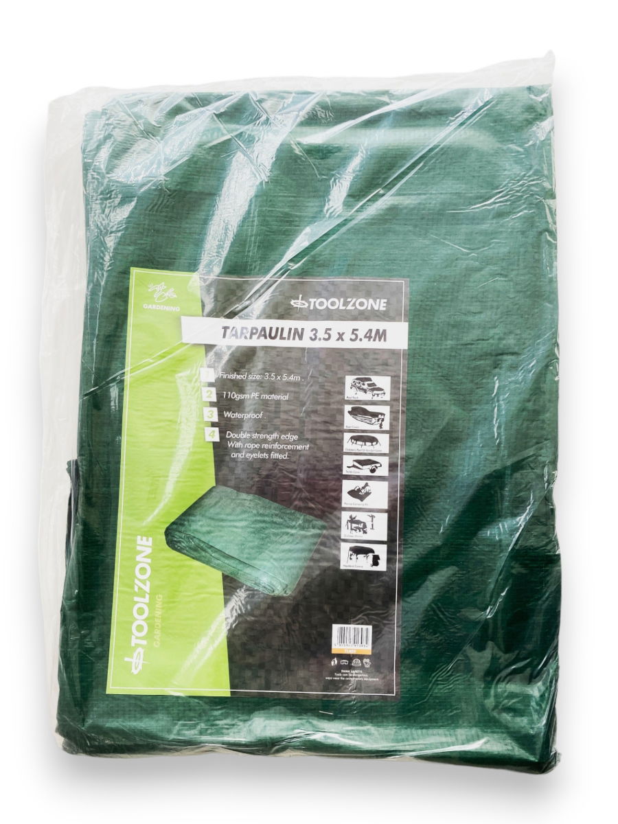 TARPAULIN 3.5m x 5.4m POLYETHYLENE WITH EYELETS - TOOLZONE KDPTL009