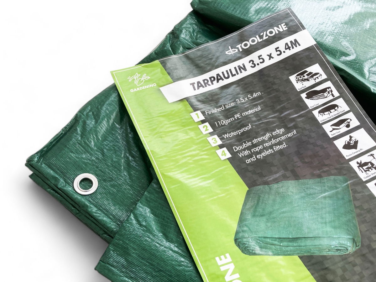 TARPAULIN 3.5m x 5.4m POLYETHYLENE WITH EYELETS - TOOLZONE KDPTL009