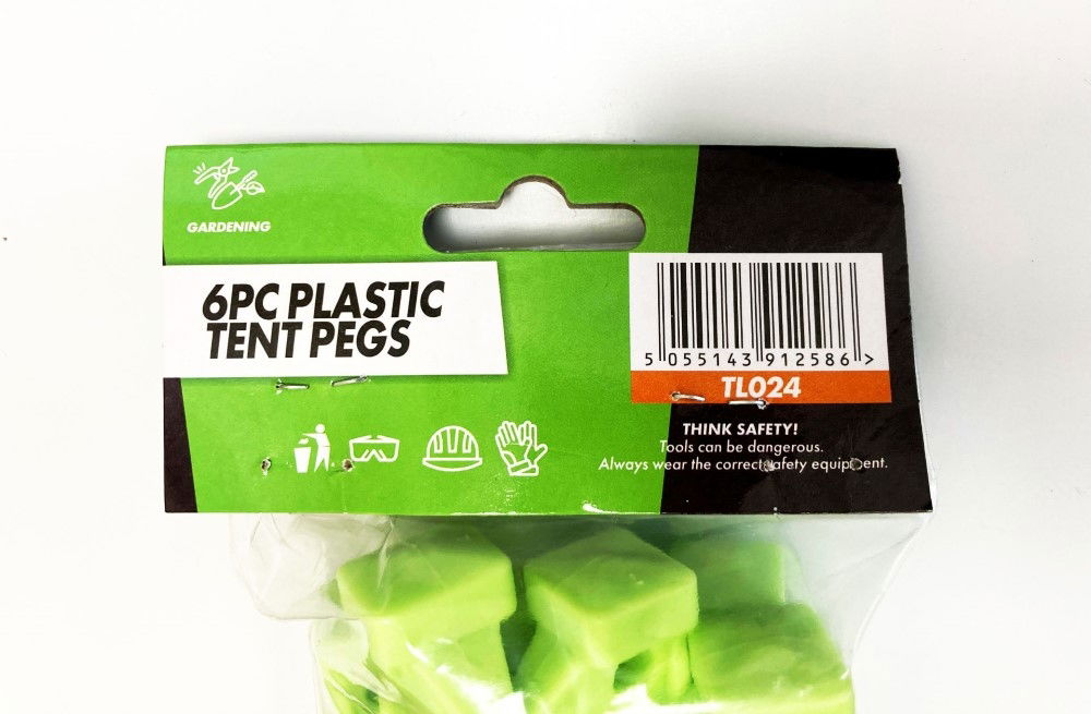 PLASTIC TENT PEG SET 225mm PACK OF 6 - TOOLZONE KDPTL024