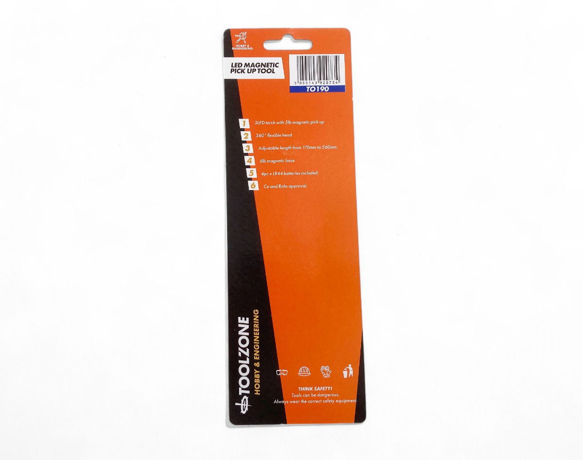 FLEXIBLE MAGNETIC BASE LED LIGHT 3 LED 170-560mm WITH PICK UP TOOL - TOOLZONE KDPTO190