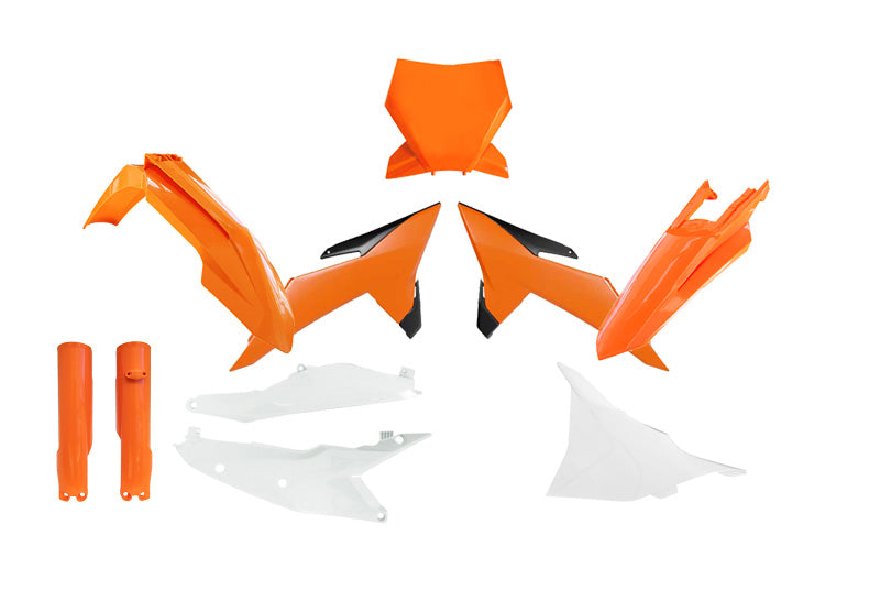 PLASTIC KIT 7PCS KTM SX SXF XC XC-F 2025, R-TECH R-KITKTM-OEM-715 ORANGE BLACK WHITE