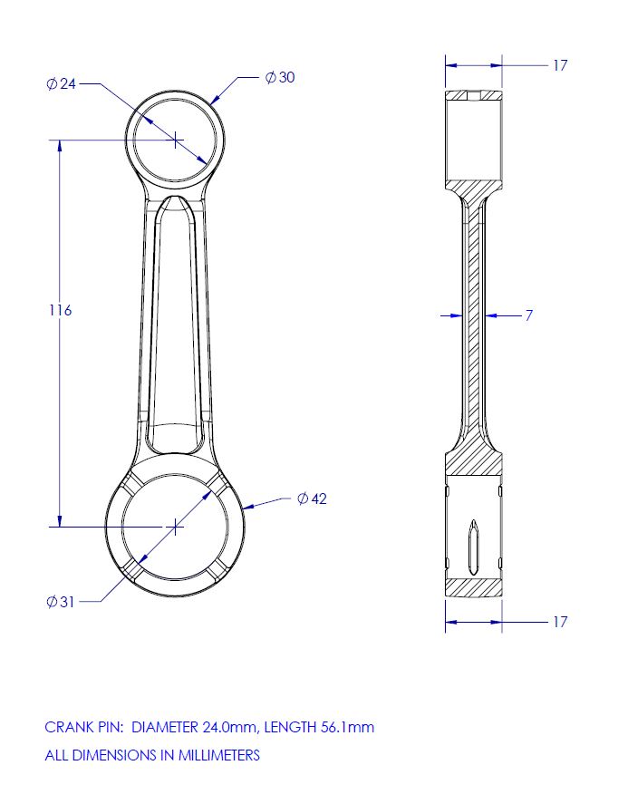 CONNECTING ROD KIT 75-81 BULTACO 250 360 370 CRANK PIN 6X24X56 VINTCO KR2032