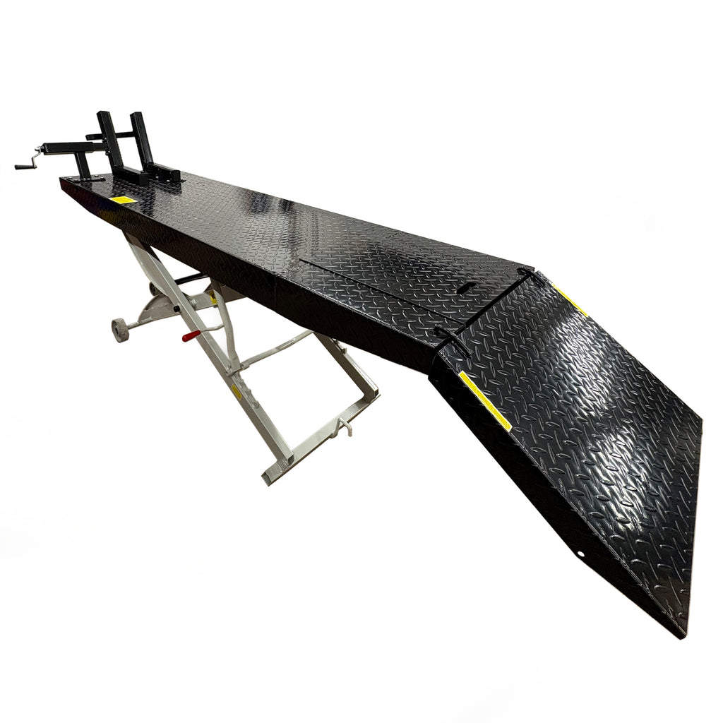 HEAVY DUTY 700KG MOTORCYCLE AND ATV WORKSHOP AIR LIFT WITH REMOVABLE SIDE EXTENSIONS