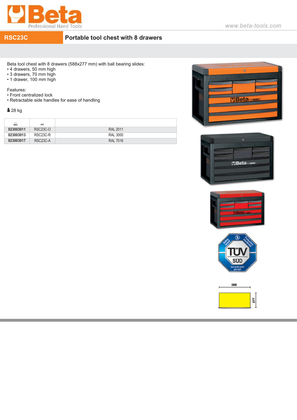 Portable Tool Chest with 8 Drawers and Centralized Lock - Beta Tools RSC23C-A