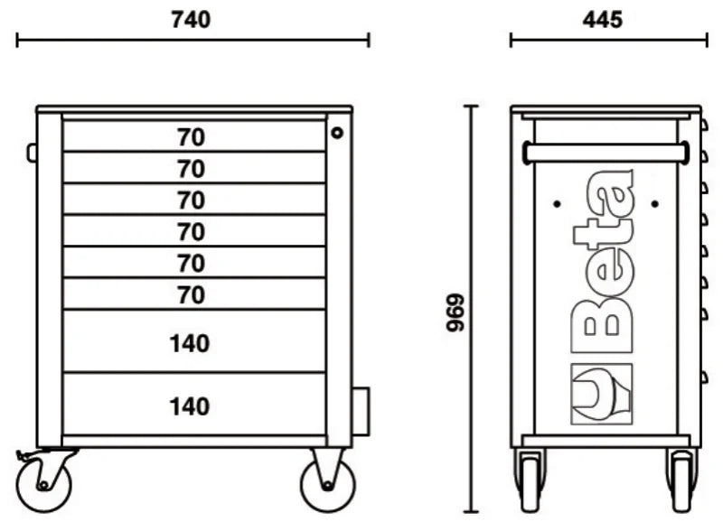 Mobile Roller Cab 8 Drawers Reinforced Worktop 800kg Capacity - Beta Tools RSC24/8-B