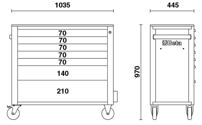 Mobile Roller Cab 7 Drawers Anti-Tilt System Long Model 1000kg Capacity - Beta Tools RSC24AXL/7-R