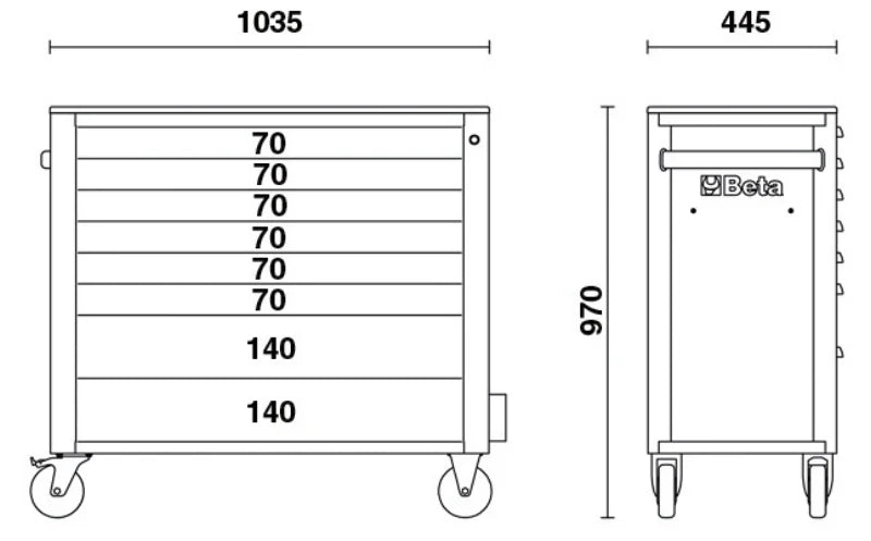 Mobile Roller Cab 8 Drawers Anti-Tilt System Long Model 1000kg Capacity - Beta Tools RSC24AXL/8-O