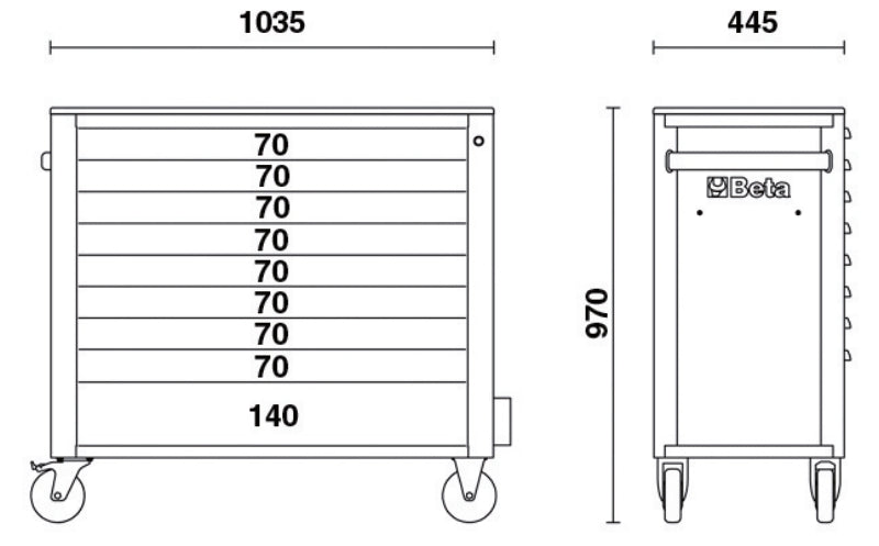 Mobile Roller Cab 9 Drawers Anti-Tilt System Long Model 1000kg Capacity - Beta Tools RSC24AXL/9-O