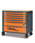 Mobile Roller Cab 7 Drawers Wood Worktop Anti-Tilt System Long Model 1100kg Capacity - Beta Tools RSC24AXLP/7-A