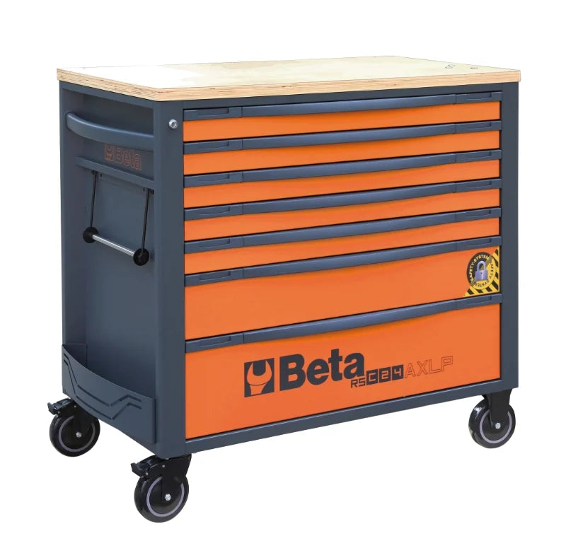 Mobile Roller Cab 7 Drawers Wood Worktop Anti-Tilt System Long Model 1100kg Capacity - Beta Tools RSC24AXLP/7-A