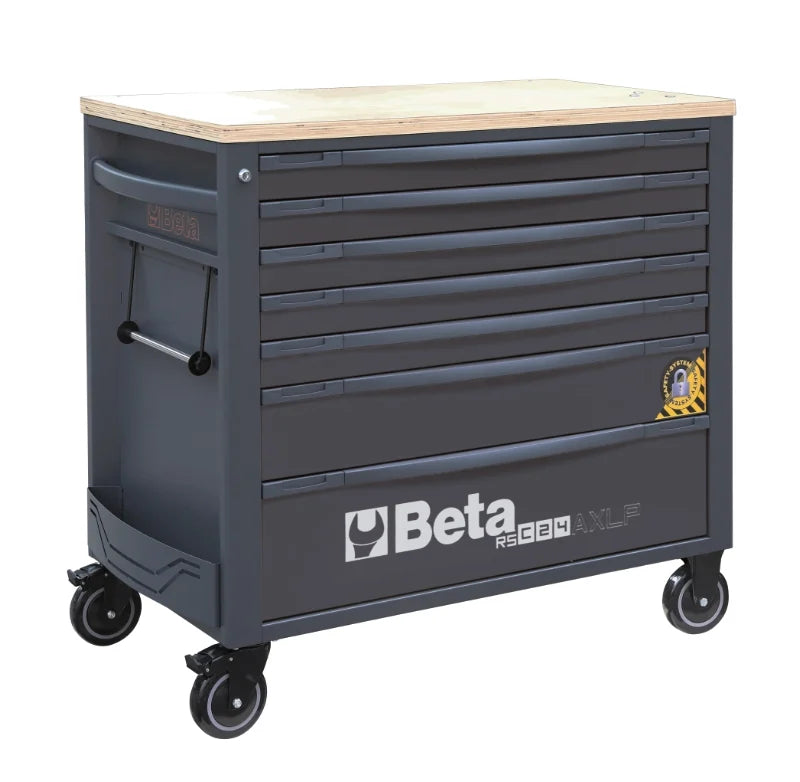 Mobile Roller Cab 7 Drawers Wood Worktop Anti-Tilt System Long Model 1100kg Capacity - Beta Tools RSC24AXLP/7-A