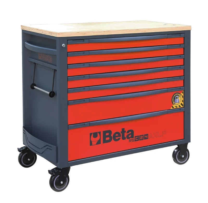 Mobile Roller Cab 7 Drawers Wood Worktop Anti-Tilt System Long Model 1100kg Capacity - Beta Tools RSC24AXLP/7-A