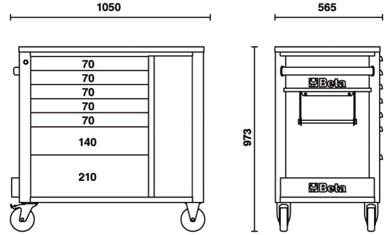 Mobile Roller Cab 7 Drawers Tool Cabinet 1100kg Capacity - Beta Tools RSC24L-CAB/O