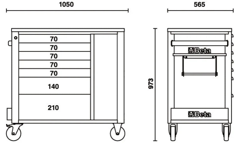 Mobile Roller Cab 7 Drawers Tool Cabinet 1100kg Capacity - Beta Tools RSC24L-CAB/R