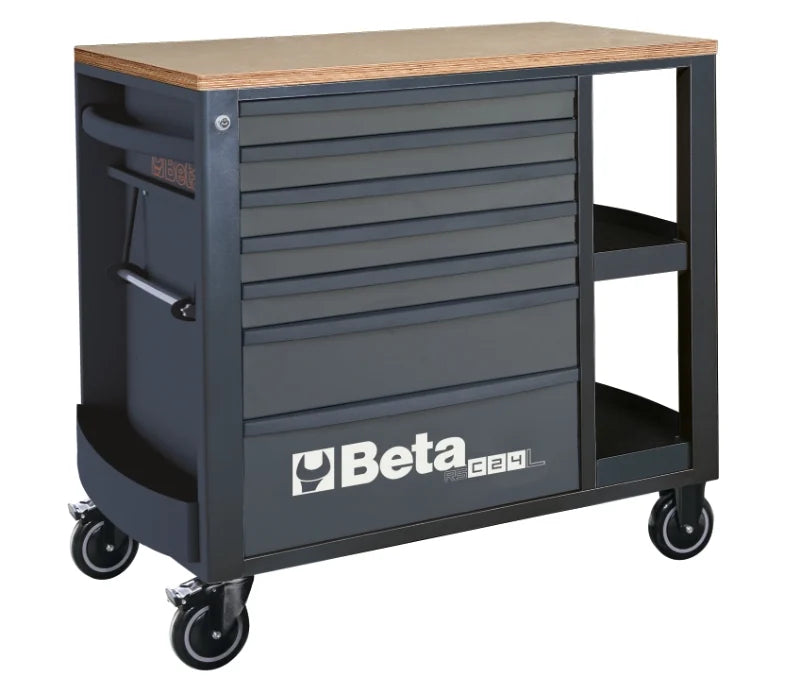 Mobile Roller Cab 7 Drawers Side Shelves 1100kg Capacity - Beta Tools RSC24L/7-R