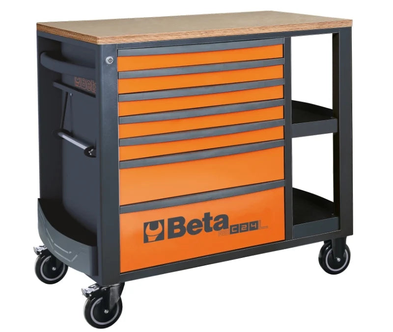 Mobile Roller Cab 7 Drawers Side Shelves 1100kg Capacity - Beta Tools RSC24L/7-R