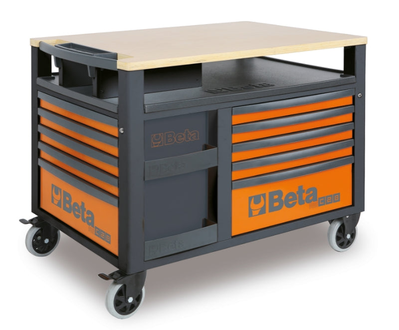 SuperTank Trolley with Wood Worktop, 10 Drawers, 588x367mm, 150mm Castors, 1200kg Load Capacity - Beta Tools RSC28-O