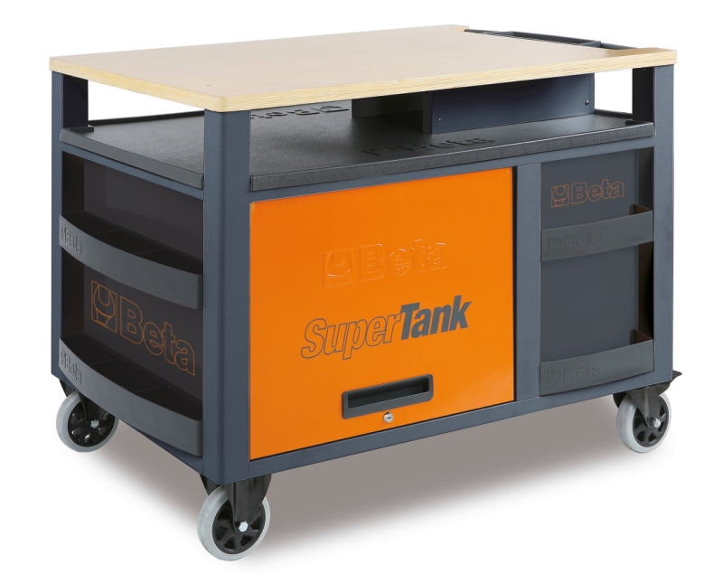 SuperTank Trolley with Wood Worktop, 10 Drawers, 588x367mm, 150mm Castors, 1200kg Load Capacity - Beta Tools RSC28-O