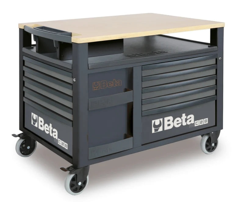 SuperTank Trolley with Wood Worktop, 10 Drawers, 588x367mm, 150mm Castors, 1200kg Load Capacity - Beta Tools RSC28-A