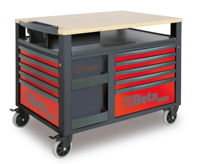 SuperTank Trolley with Wood Worktop, 10 Drawers, 588x367mm, 150mm Castors, 1200kg Load Capacity - Beta Tools RSC28-A