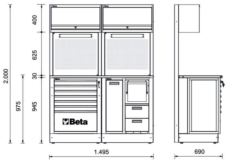 Workshop Equipment Combination RSC50 with Worktop, Drawers, and Tool Panels - BetaRSC50 RSC50 A