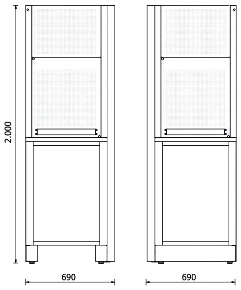 SELF-SUPPORTING CORNER WORKTOP UNIT BETA RSC50 AC-G 630X630MM PVC COATED 4 TOOL PANELS
