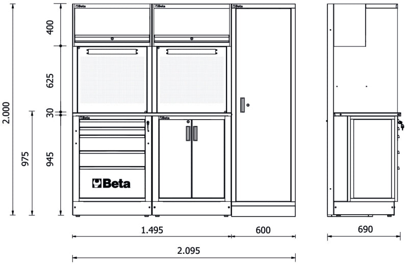 Workshop Equipment Combination RSC50 with Worktop, Drawers, Cabinets, and Tool Panels - BetaRSC50 RSC50 D