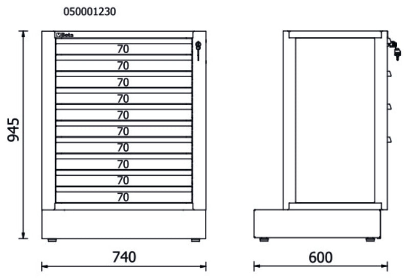 Fixed Module with 10 Drawers for RSC50, 588x367mm, Central Lock, Adjustable Feet - BetaRSC50 RSC50 M10