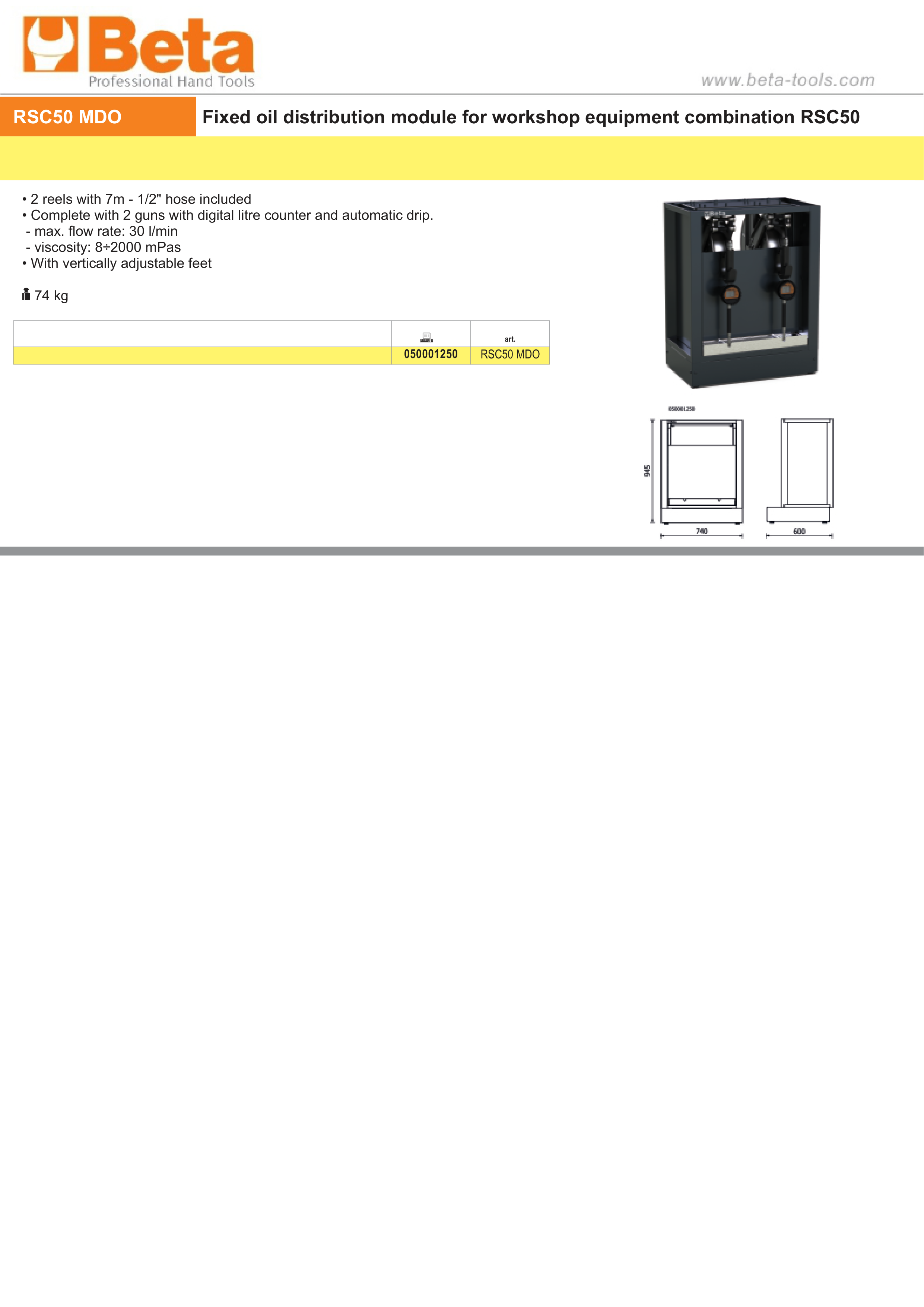 FIXED OIL DISTRIBUTION MODULE BETA RSC50 MDO 2 REELS 7M HALF IN HOSE DIGITAL COUNTER GUNS 30L MIN