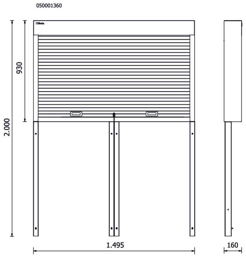 Tool Wall System with Shutter for RSC50, Adjustable Aluminium Shutter, Removable Perforated Panels, Includes Framework - BetaRSC50 RSC50 PS