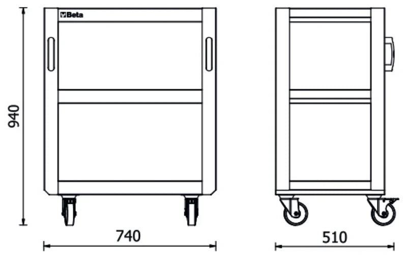 3-Tier Tool Trolley for RSC50, Four Swivel Castors 100mm, Two with Brakes, 200kg Load Capacity - BetaRSC50 RSC50 T3