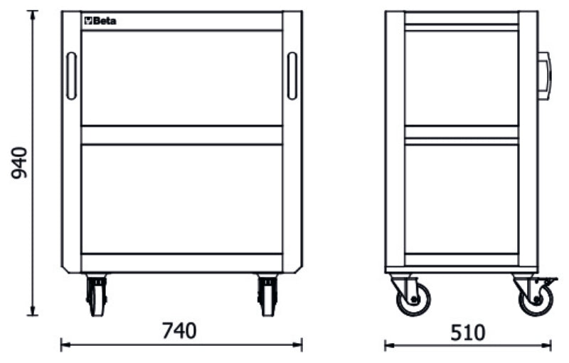 3-Tier Tool Trolley for RSC50, Four Swivel Castors 100mm, Two with Brakes, 200kg Load Capacity - BetaRSC50 RSC50 T3
