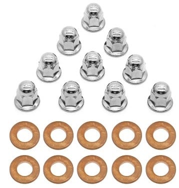 10Pcs M10X1.25 POLISHED ACORN HEAD NUTS AND 10 COPPER WASHERS 1987-2006 YAMAHA BANSHEE 350