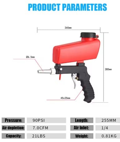 PORTABLE HANDHELD SANDBLASTING PNEUMATIC BLASTING GUN / SAND BLASTING GRIT MEDIA SHOT BLASTING