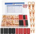 200pcs COPPER RING BATTERY CABLE LUGS TERMINAL CONNECTORS WITH RED AND BLACK HEAT SHRINK TUBES