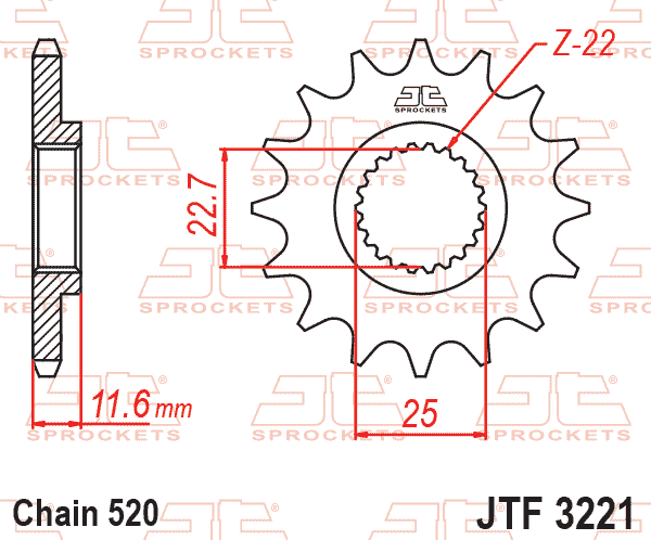 FRONT SPROCKET JTF3221.10 JT, Polaris ATV 3221044