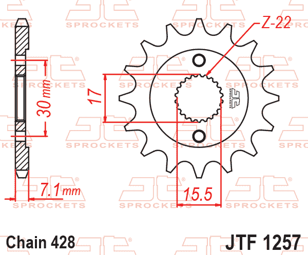 FRONT SPROCKET JTF1257.14 428, CR80/CR85 428 Chain Conversion