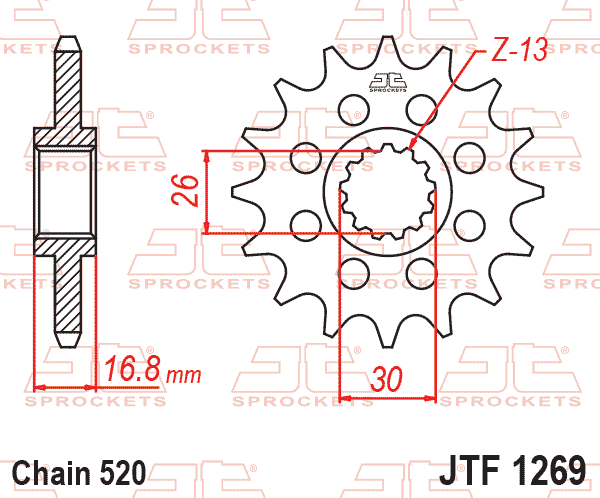FRONT SPROCKET JTF1269.16 520, CBR, VTR 520 Chain Conversion
