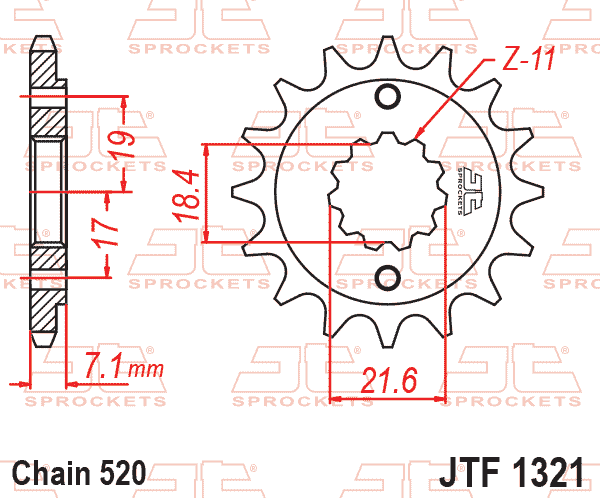 FRONT SPROCKET JTF1321.14RB RUBBER CUSHIONED 520