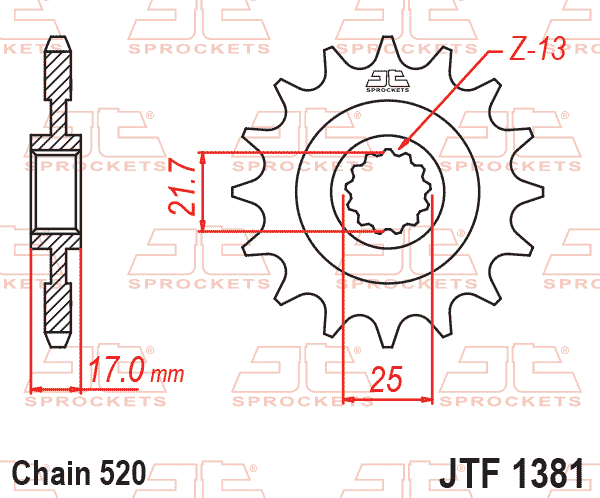 FRONT SPROCKET JTF1381.15RB JT, OE Rubber Cushioned