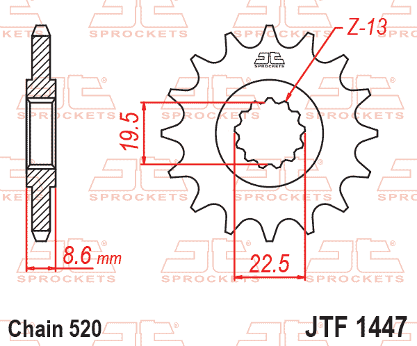 FRONT SPROCKET JTF1447.14RB JT, OE Rubber Cushioned