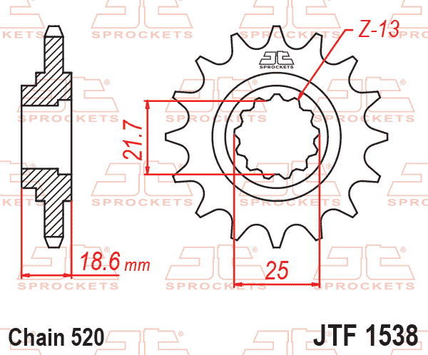 FRONT SPROCKET JTF1538.15RB JT, OE Rubber Cushioned