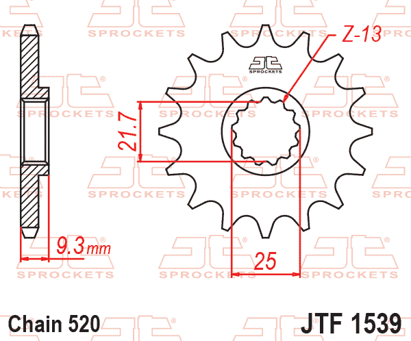 FRONT SPROCKET JTF1539.14RB JT, OE Rubber Cushioned