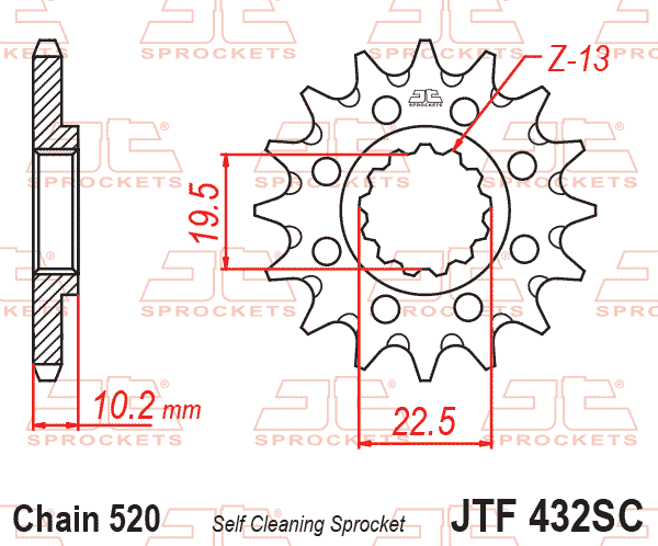 FRONT SPROCKET JTF432.13SC JT, Lightweight Self-Cleaning
