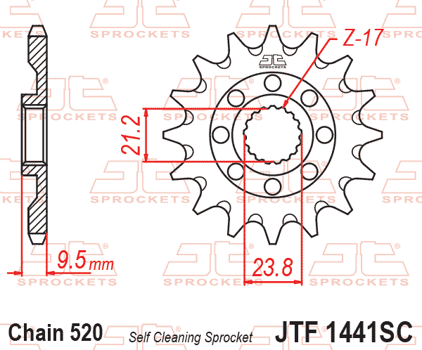 FRONT SPROCKET JTF1441.13SC JT, Self-Cleaning Light