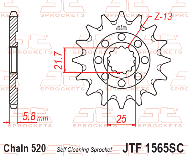 FRONT SPROCKET JTF1565.13SC JT, Lightweight Self-Cleaning, SF1565-13